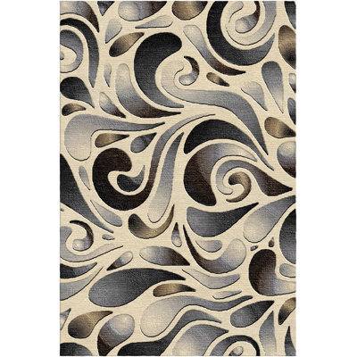 Tapis de hall d'entrée / tour Nykiera avec tourbillon abstrait moderne, polypropylène - gris