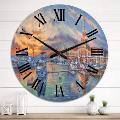 Evening In The Seaport - Horloge murale nautique et côtière