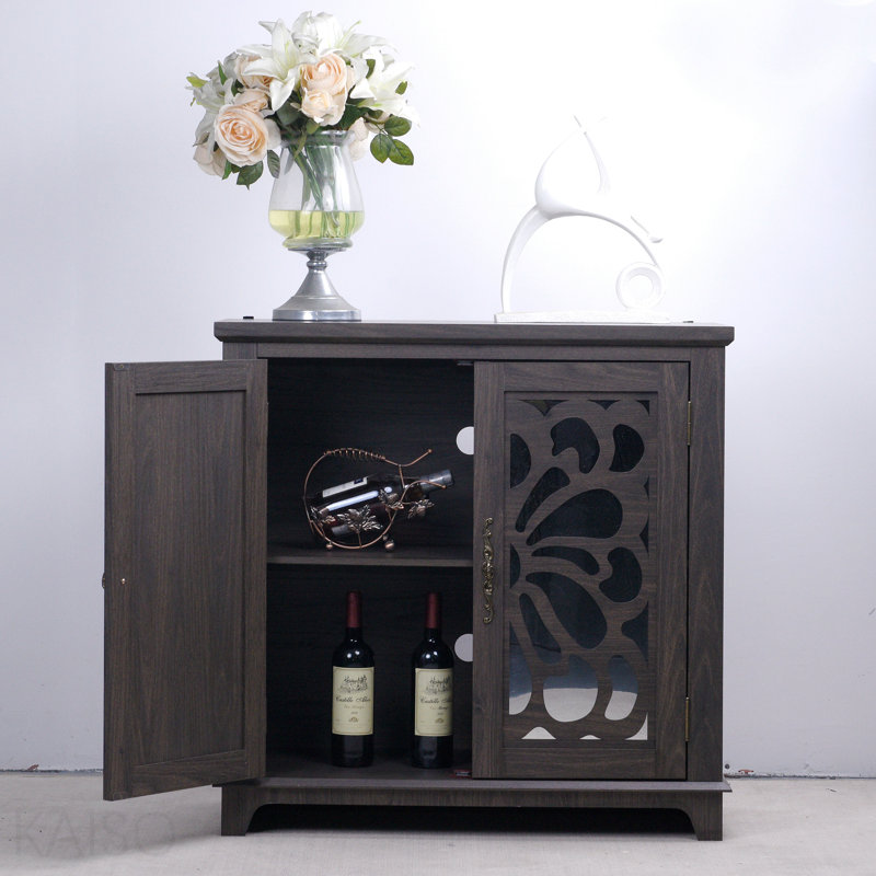 Buffet avec 2 portes en miroir en acrylique et décor creux sculpté pour la salle à manger - Naturel