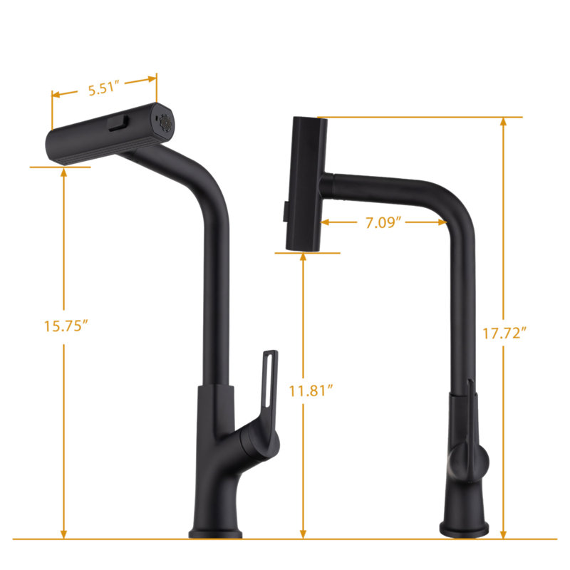 Robinet de cuisine à cascade avec douchette extractible, robinet d'évier de cuisine à poignée simple avec douchette extractible, robinet de cuisine rotatif à 360 °