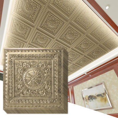 Lot de 12 dalles de plafond en PVC à coller, 61 cm x 61 cm, dalles de plafond étanches en PVC à poser pour la décoration intérieure (4,5 m²/boîte)