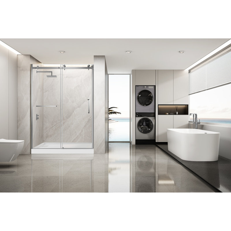 Porte de douche à droite Prato L 60 po x H 76 po Kingston Brass, Nickel brossé