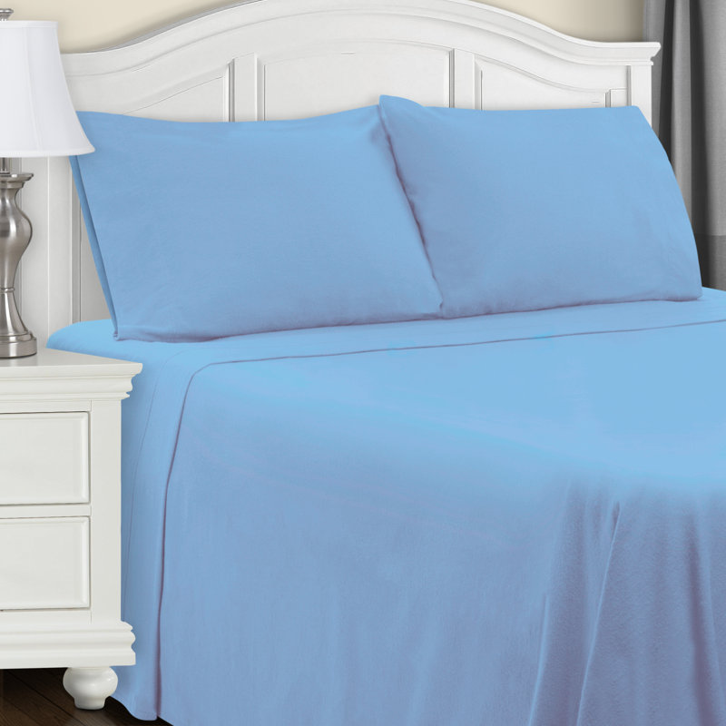 Light Blue Cotton Flannel Deep Pocket Full Sheet Set