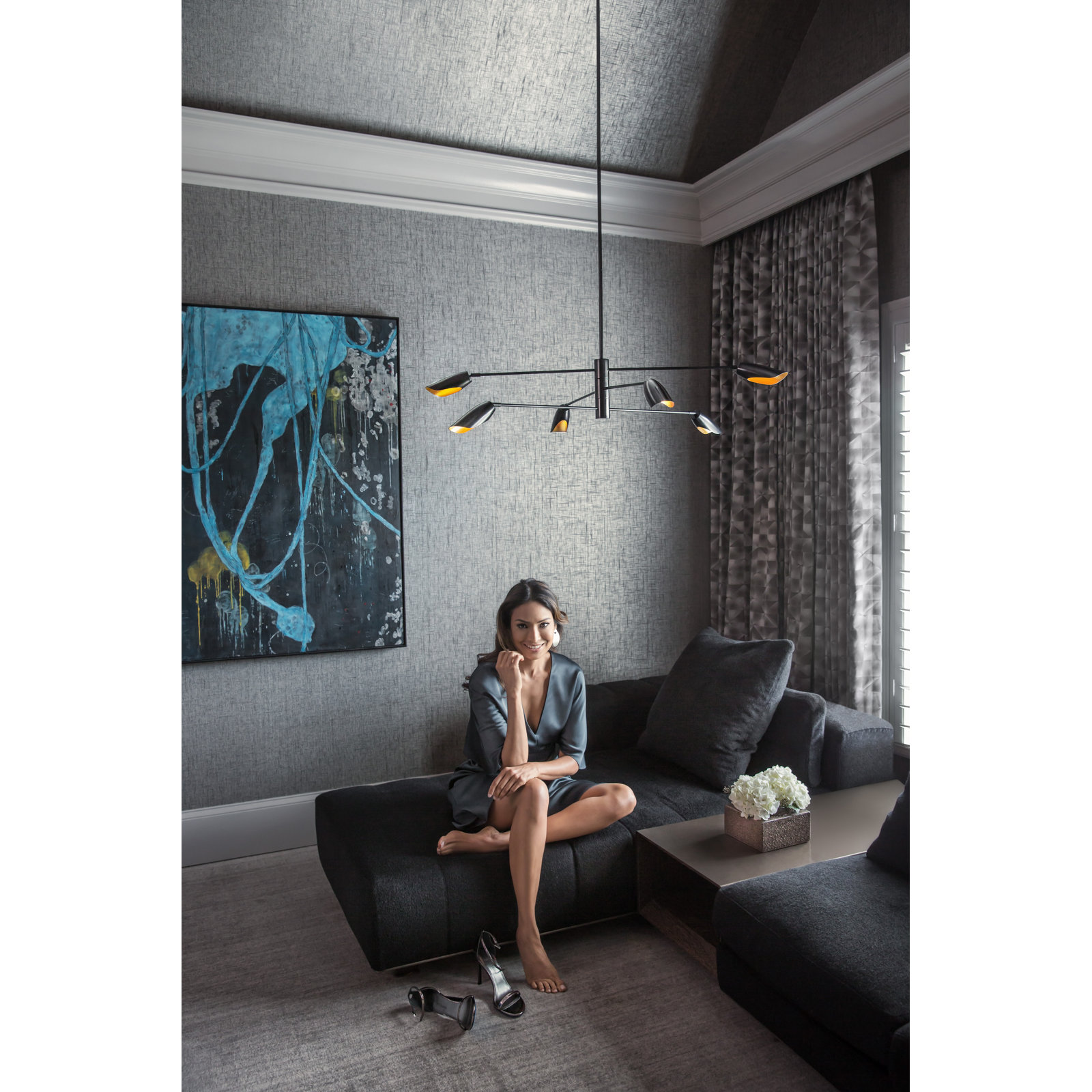 Bondy Sputnik Modern Linear LED Chandelier, Black, 11"H x 50"W x 50"D