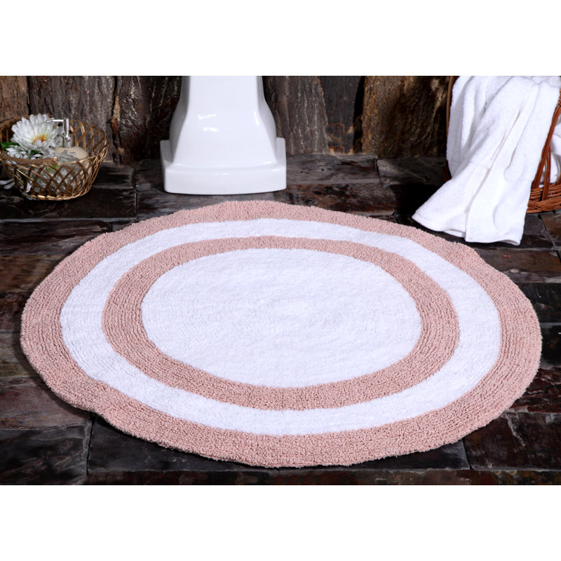 Manigault Cotton Bath Rug, Coral/White
