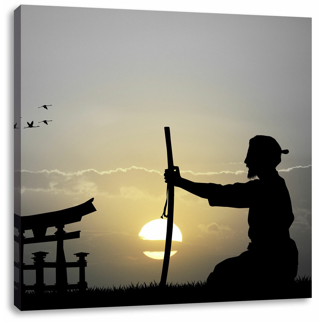 Leinwandbild Alter Samurai-Meister vor Horizont