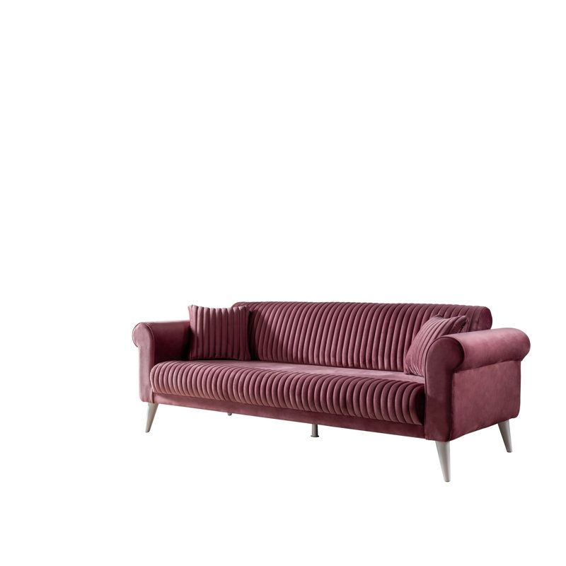 Canapé trois places Deco Class, Velours rose, Blanc