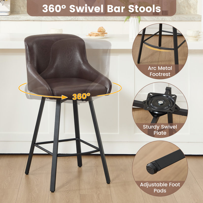 Versatile 26-Inch Upholstered Counter Stools - Ideal for Kitchen Islands and Home Bars, Light Brown