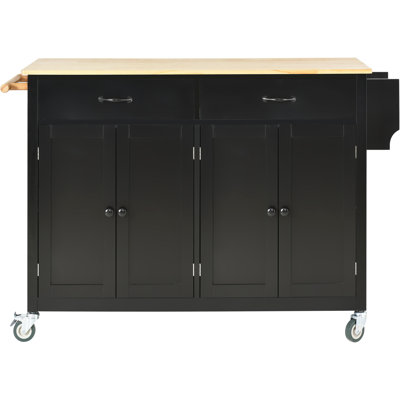 54.3 Inch Width Kitchen Island Cart with Cabinet and Drawers, 2 Locking Wheels, Adjustable Shelves