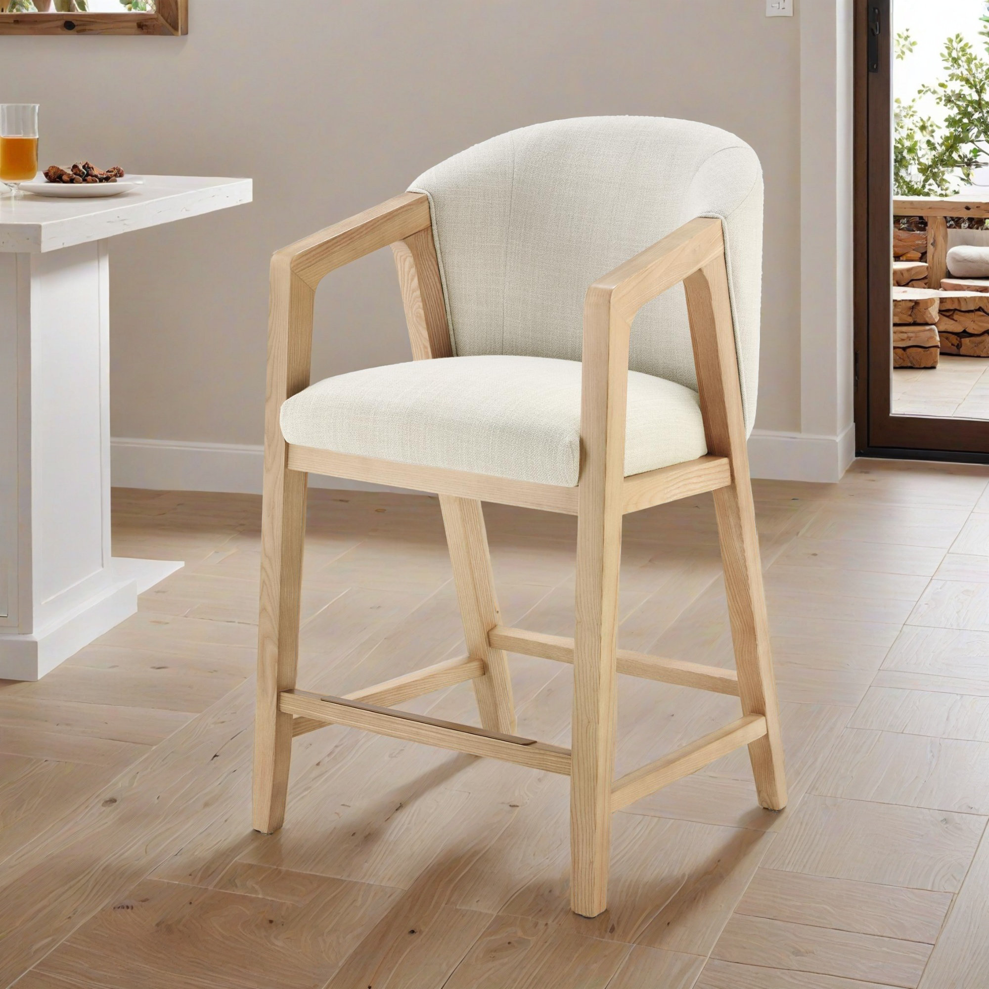 Daina Exposed Wood Barstool, Effie Linen/Performance Linen