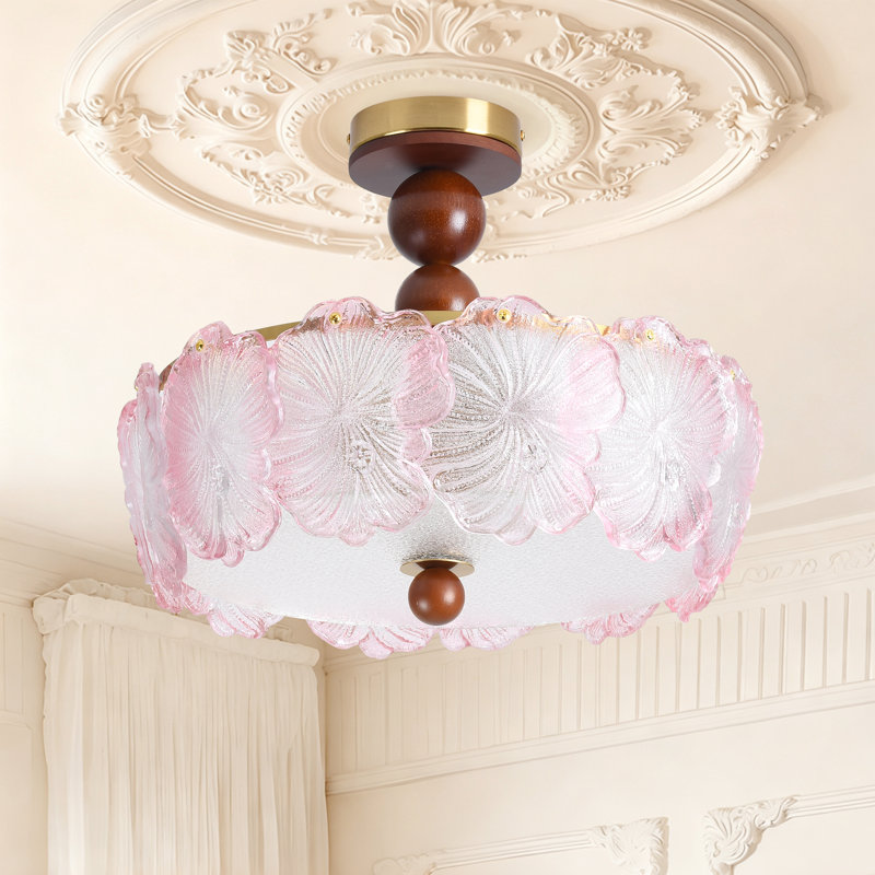 15.74" In. 5 - Light Dimmable Petal Glass Drum Semi Flush Mount Ceiling Light