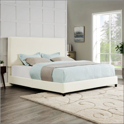 King Size White Boucle Upholstered Platform Bed, Stylish And Comfortable For Modern Bedrooms