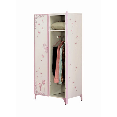 Armoire Priya II en cuir synthétique blanc et pâle, finition violette