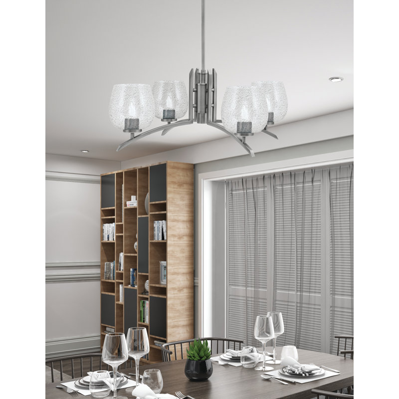 Lustre lumineux avec verre à bulles fumé 6 po, Graphite, H 58,25 po x l 27,5 po x P 27,5 po, 4