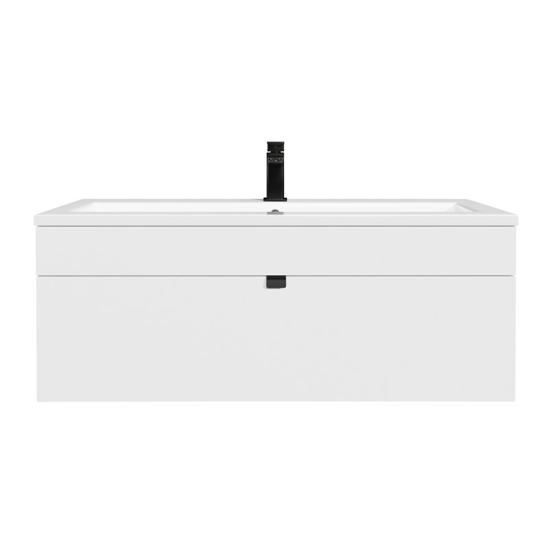 Meuble-lavabo mural moderne 42 po Loft Collection - Poignées blanches / noires, 42", Blanc/Noir