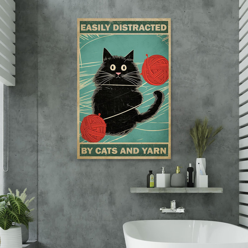 «Easily Distract By Cats and Yarn», impression sur toile tendue, L 16 po x H 20 po
