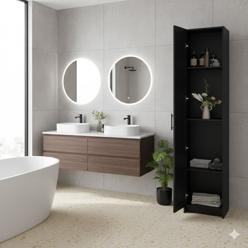 Armoire de rangement haute et étroite de 70,87 po de hauteur avec 3 tablettes réglables, Noir