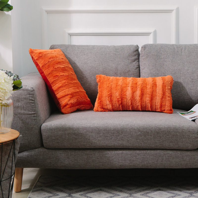 Rust Faux Fur Decorative Throw Pillow Set, 12" x 20"