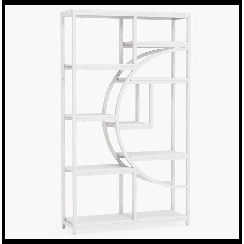 Freestanding Bookshelf, 68.9" Etagere Bookcase With 9 Open Shelves, White/White