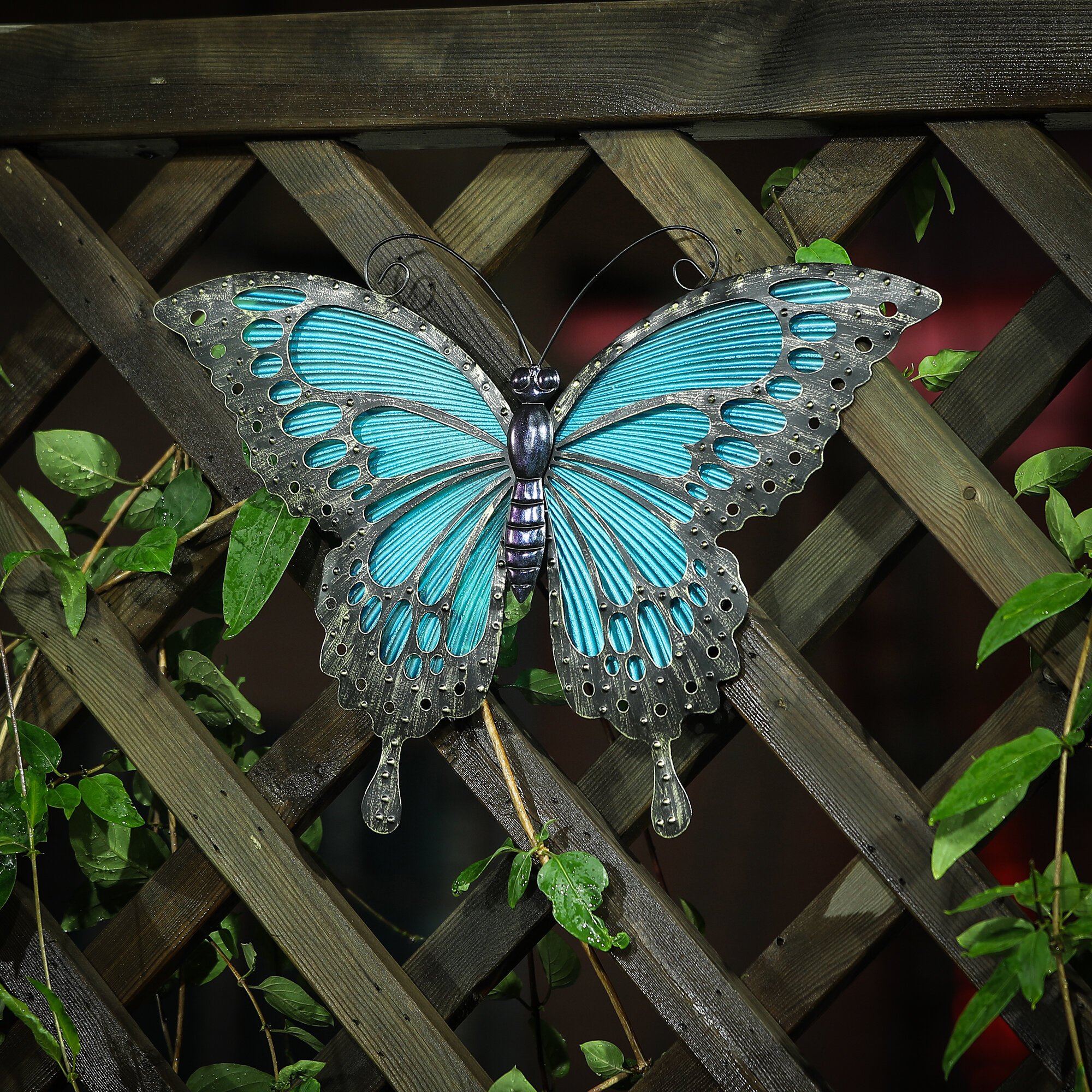 Evergreen Butterfly Outdoor Wall Thermometer, Blue