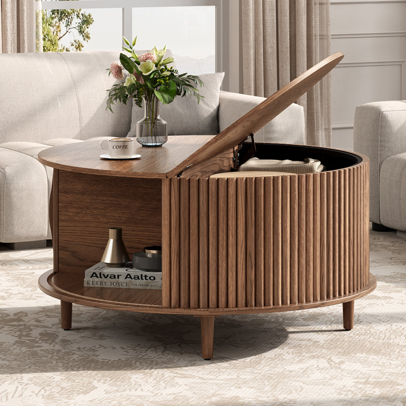 Table basse avec rangement Mid-Century, Bois brun