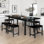Dining Table Set, 7-piece Extendable Table From 63" Large Extendable Kitchen Table Set For 4-8 People, Mid-century Dining Room Table With 6 Square Stools, Black
