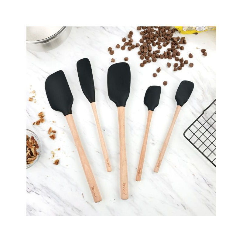 Flex-Core Spatula Wood Handle Set of 5 - White, Black