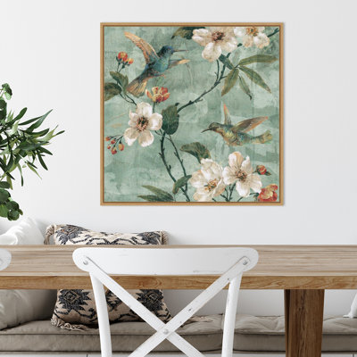 «Birds Of A Feather Floral II» par Renee Campbell, reproduction d'art sur toile encadrée