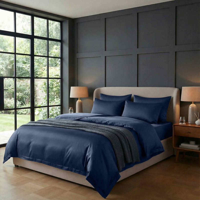 Bedding Sets Cotton No Pattern Duvet Cover Set, Double, Navy