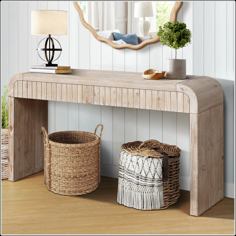 59'' Vintage Crafted Entryway Table,Two Hidden Handle Drawers,Farmhouse Console Table, Natural Wood Wash