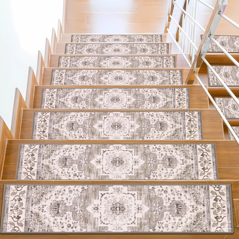 Tapis d'escalier intérieur antidérapant (ensemble de 15), Brun / beige