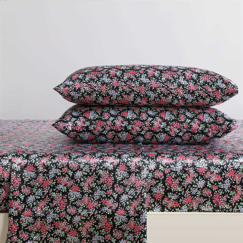 Betsey Johnson Soft Satin Sheet Sets, Queen Sheet Set with 2 Pillowcases, Solid White