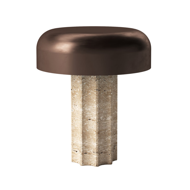FLUTED COLUMN Rechargeable Cordless LED Table Lamp, 3-Levels Brightness Touch Sensor Control, Travertine / Chocolate Bronze