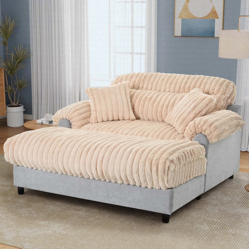Modern Chaise Lounge Sofa 65.25" Cloud Chaise Sofa Cozy Plush Sofa Couch, Champagne