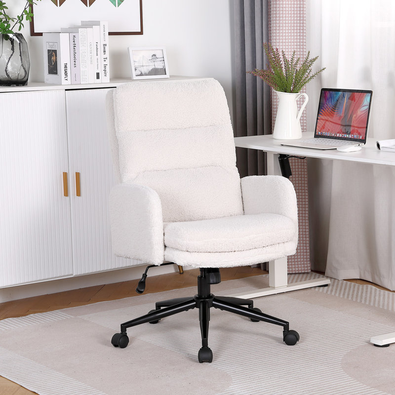 Suleimn Height-Adjustable Office Chair Task Chair With Padded Arms, Beige