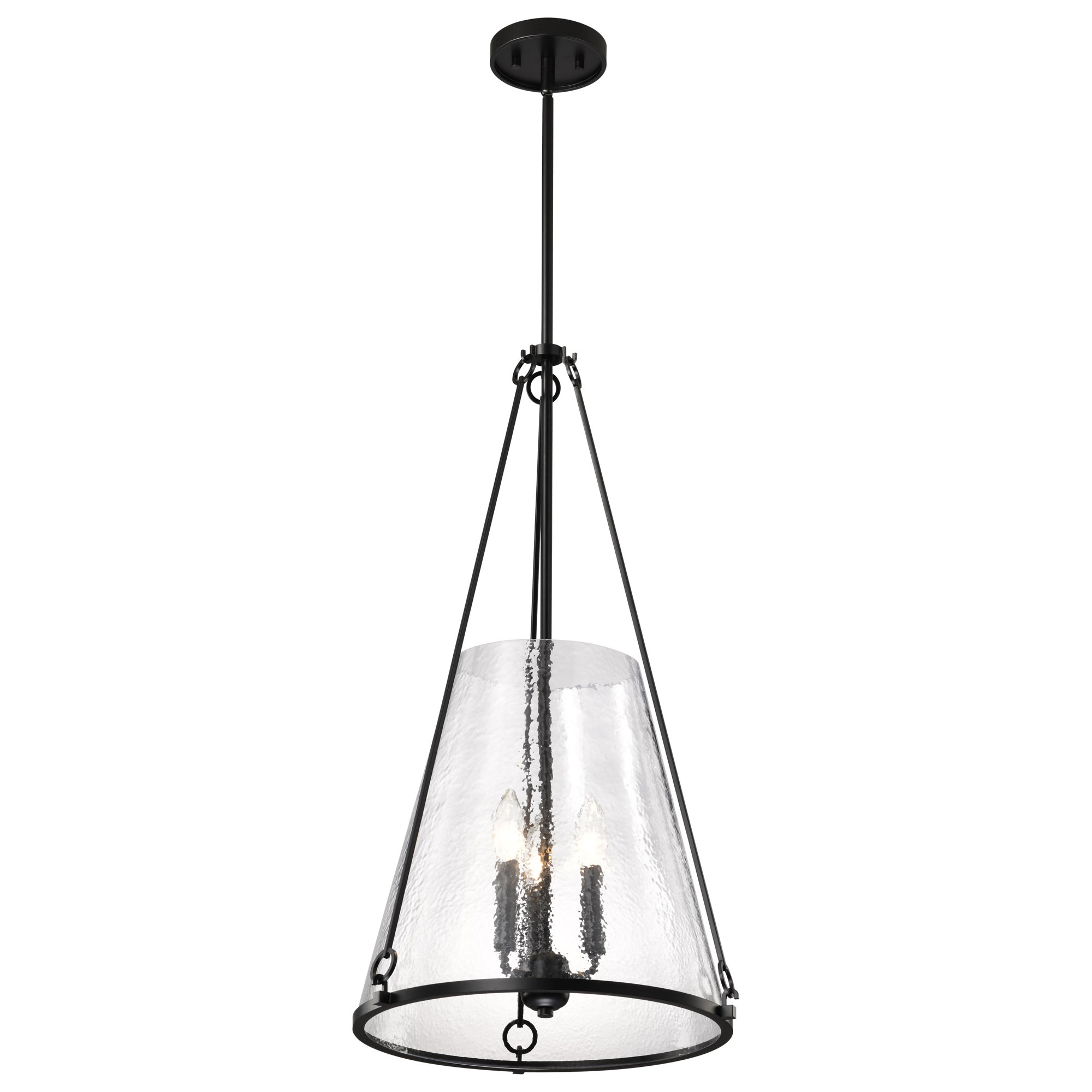 Valentine - Small Pendant - Vintage Brass Finish - Hammered Glass, Black, 29.25" H x 16" W x 16" D
