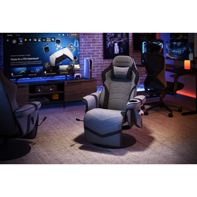 RESPAWN 900 Gaming Recliner - Video Games Console Recliner Chair, Computer Recliner, Adjustable Leg Rest and Recline, Recliner with Cupholder, Reclining Gaming Chair with Footrest - Gray Fabric