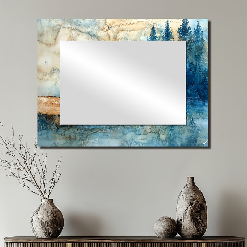 Glissade sur bois pêche dans la rivière Winter - Art mural miroir de chasse et de pêche - imprimé sur métal, 24 po x 32 po