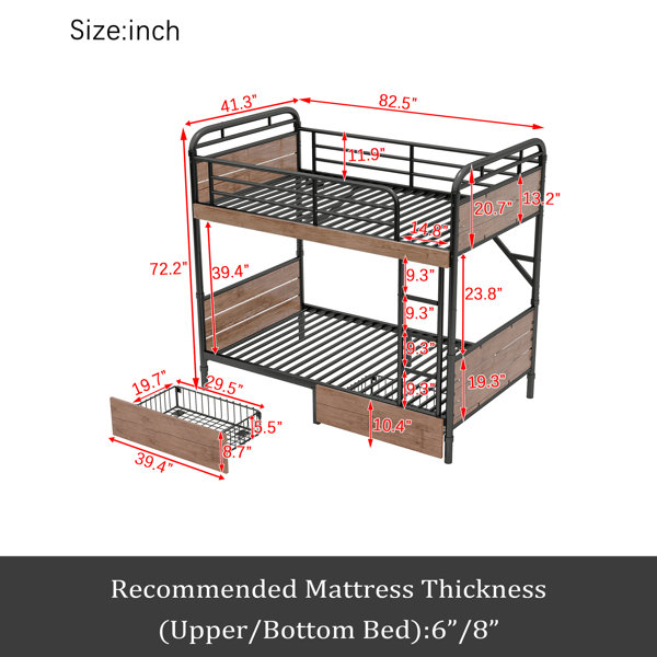 Mason & Marbles Twin XL Over Twin XL Metal Bunk Bed, Detachable Metal ...