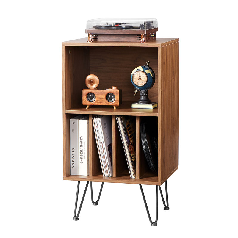 Support à 3 niveaux pour tourne-disque vinyle jusqu'à 150 albums brun