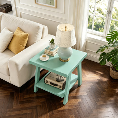 Athens Contemporary Wood Shelf End Table, Teal