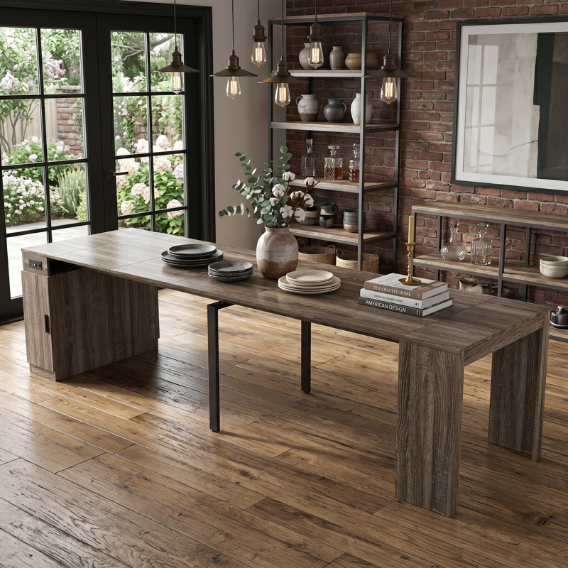 Table de salle à manger extensible moderne avec rangement et prise de courant moderne, peu encombrante pour les fêtes, les mariages, les réunions et les célébrations