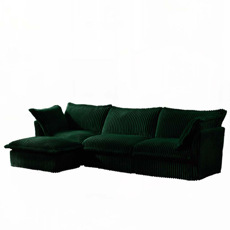 Canapé 3 places avec accoudoirs souples, assise profonde et repose-pieds, Vert