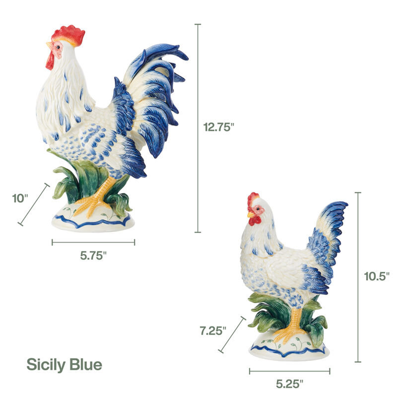 Fitz And Floyd Sicily Blue Rooster And Hen Figurine
