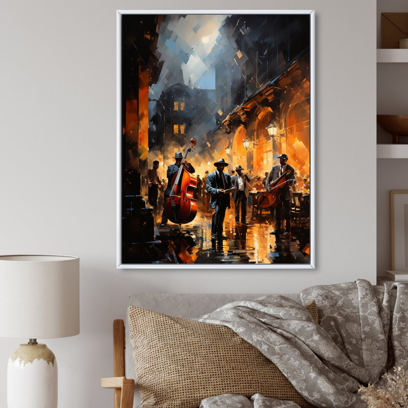 Lashaon Jazz Harlem Renaissance IV - art africain-américain, art mural, H 40 po x l 30 po x P 1,5 po, Cadre flottant blanc
