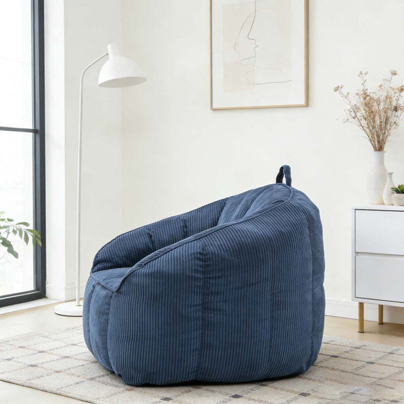 Grand fauteuil à billes en velours côtelé avec accoudoirs Comfy, Bleu très foncé