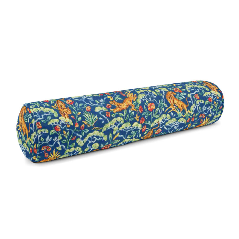 Coussin à traversin, H 9 po x l 36 po, Orange / bleu / beige