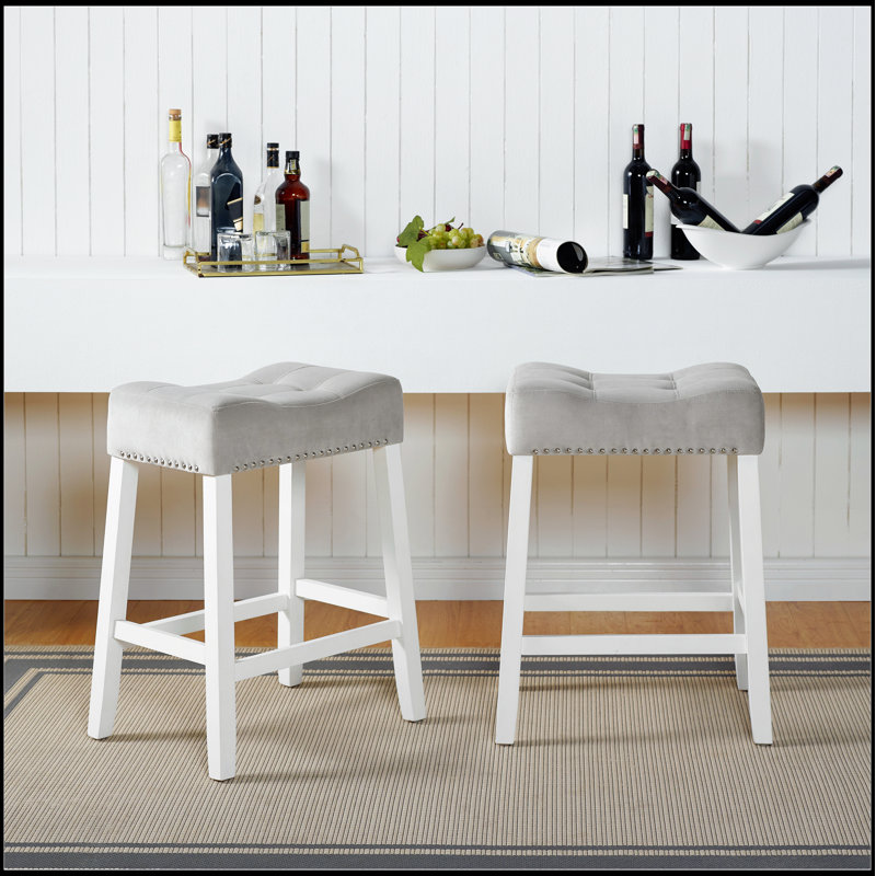 Ensemble de 2 tabourets de comptoir en velours Morovo, Gris
