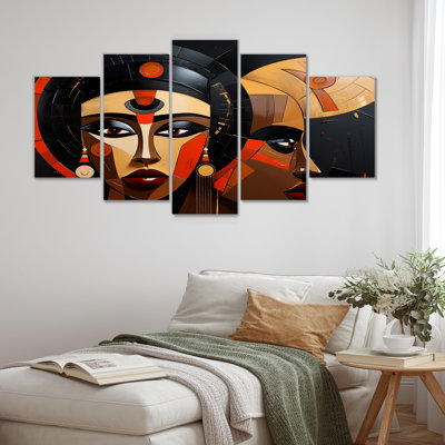 Stylish Portrait Minimal African Fashionistas - African Art Wall Art Decor 5 Piece