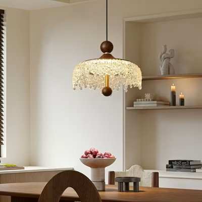Modern Glass Pendant Chandelier With LED Lighting - Semi-Flush Mount Ceiling Light Fixture, Clear Glass Shades & Metal Frame, Hardwired 110V, Dimmable Switch-Controlled Lighting For Living Room